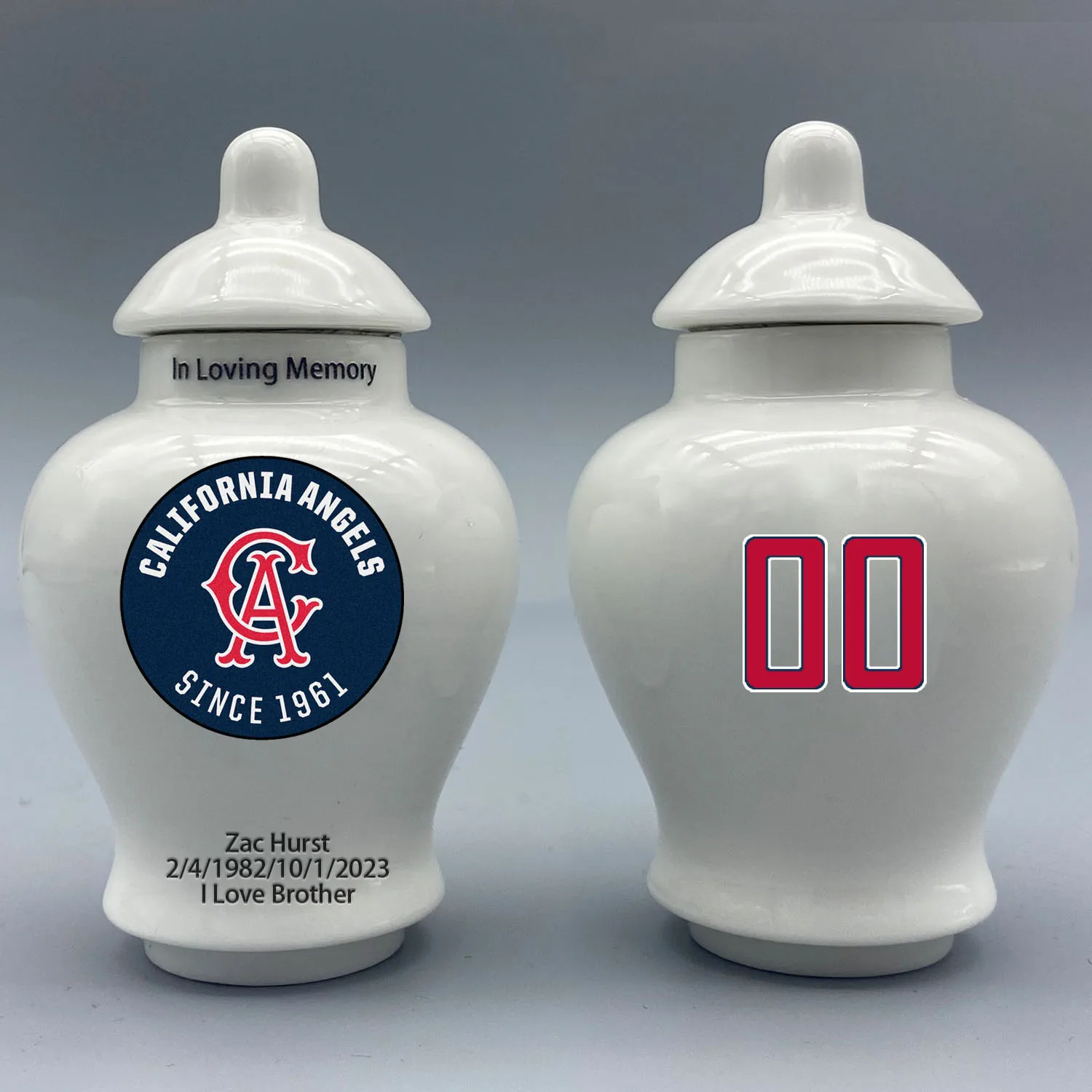 Mini Urn for Los Angeles Angels-Baseball themed.Please send me the customization information - name/date and number on the urn