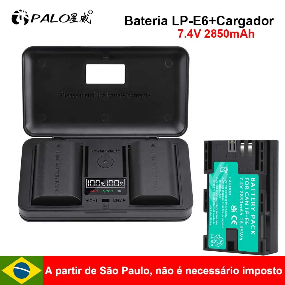 2850mAh LP-E6 LP E6 LPE6 LP E6N Bateria para Canon EOS R R5 R6 R7,R5 C,R6 Mark II,EOS 5D Mark II III IV,5D SR,6D Mark II 7D Mark II,6D 7D 90D 80D C ámaras