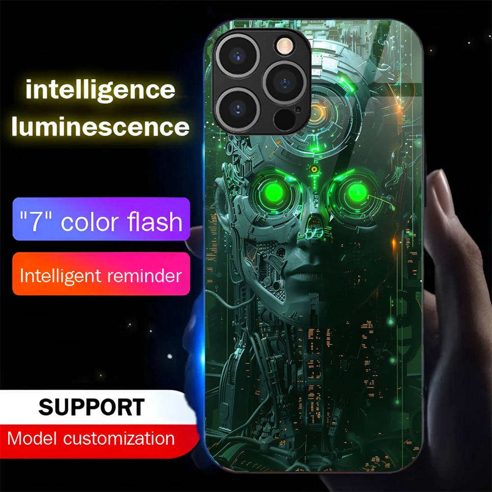

Smart Chip Circuit LED Light Glow Luminous Tempered Glass Back Phone Case For Samsung S25 S24 S23 S22 S21 S20 FE Plus Ultra