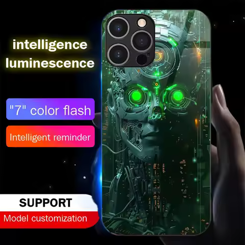 Smart Chip Circuit LED Light Glow Luminous Tempered Glass Back Phone Case For Samsung S25 S24 S23 S22 S21 S20 FE Plus Ultra