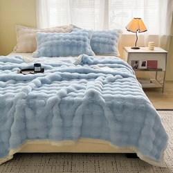 Winter Thickened Double-sided Plush Blanket, Bedroom Cover Blanket, Premium Rabbit Plush Bedding, Nap Blanket