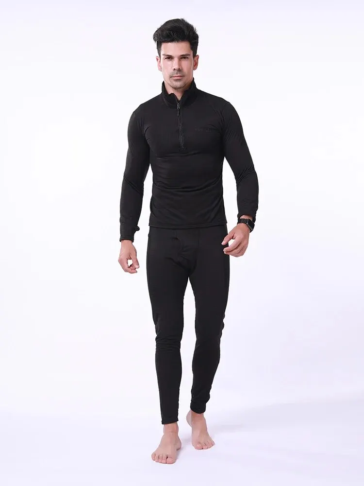 Men Checkered Fleece Tactical Training Thermal Sets Elastic Underwear Outdoor Cycling Suit Quick Dry Clothes Fitness Tracksuits