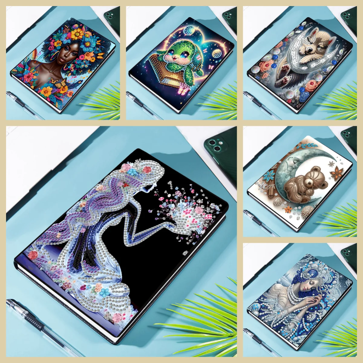 

1 set of DIY beauty/animal pattern diamond art painting kit, PU leather crystal rhinestone notebook magazine, unique gift