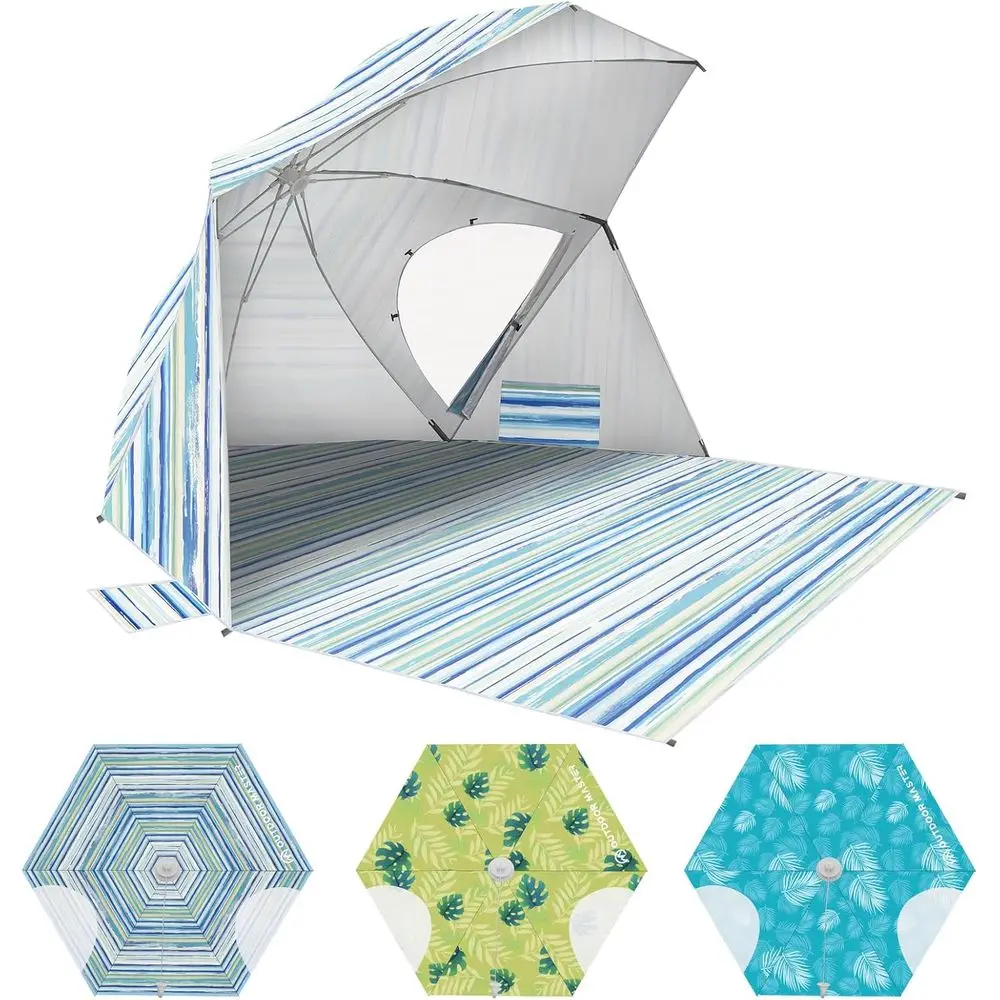 

Portable Beach Umbrella Shelter with UPF 50+ Sun Protection, Removable Floor, Carry Bag Included