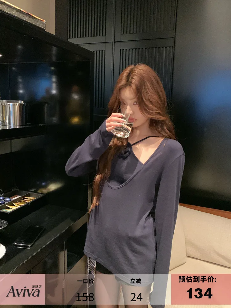 

Shoulder Bared Long Sleeve Knitted Sweater Women's Style Autumn New Fashion Design Sense Outerwear Top Casual Elegant