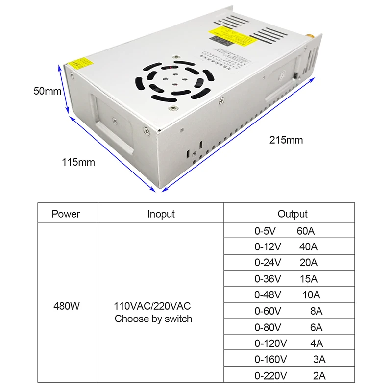 Imagem -02 - Hjs-fonte de Alimentação de Exibição Digital Tensão Ajustável 05v 12v 24v 36v 48v 60v 80v 120v 220v 300v 24v 20a 48v 10a 480w