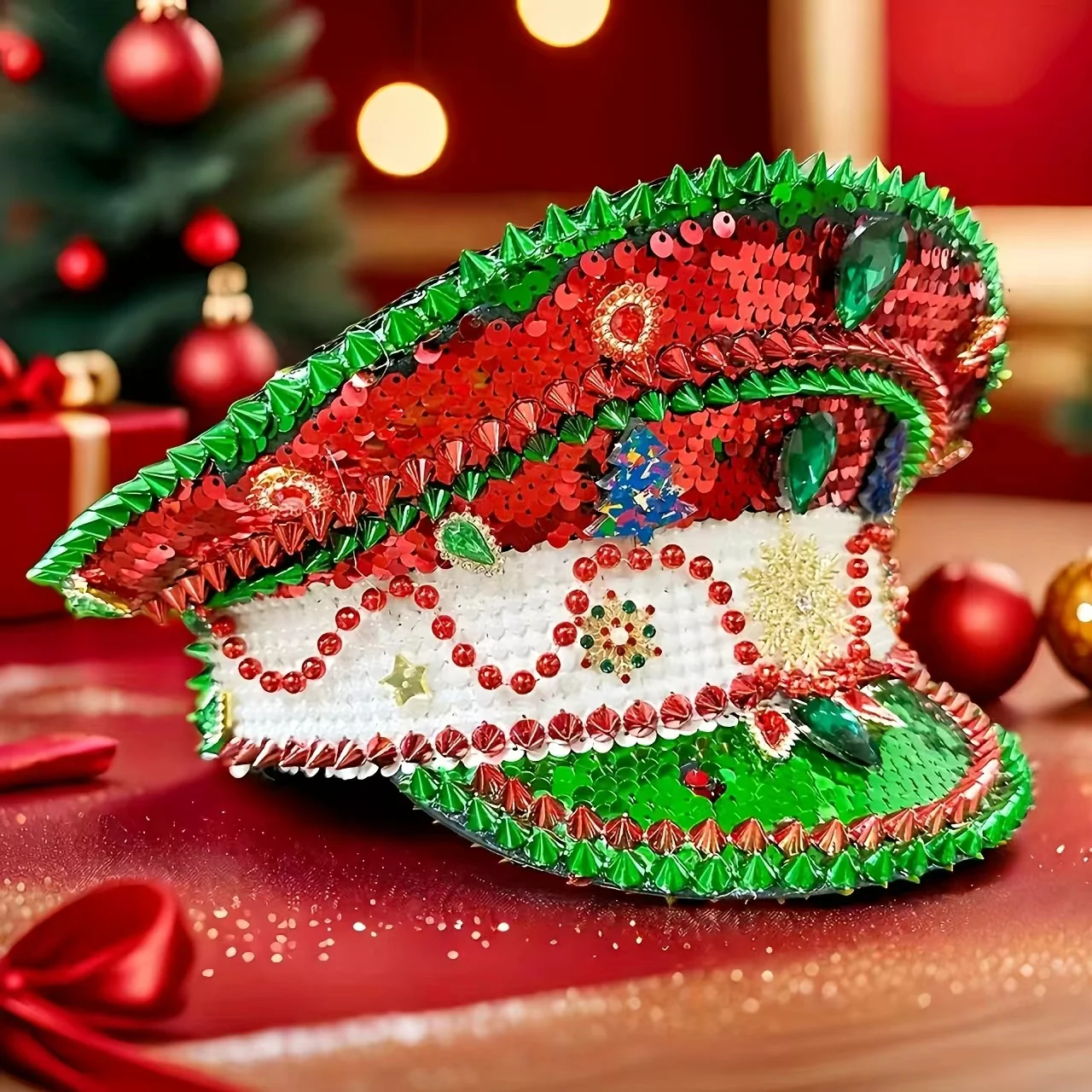 HongLuan Chapéu de capitão com laço de couro amarelo laser strass e bonés militares para mulheres, acessórios para festivais rave e boné de festa masculino