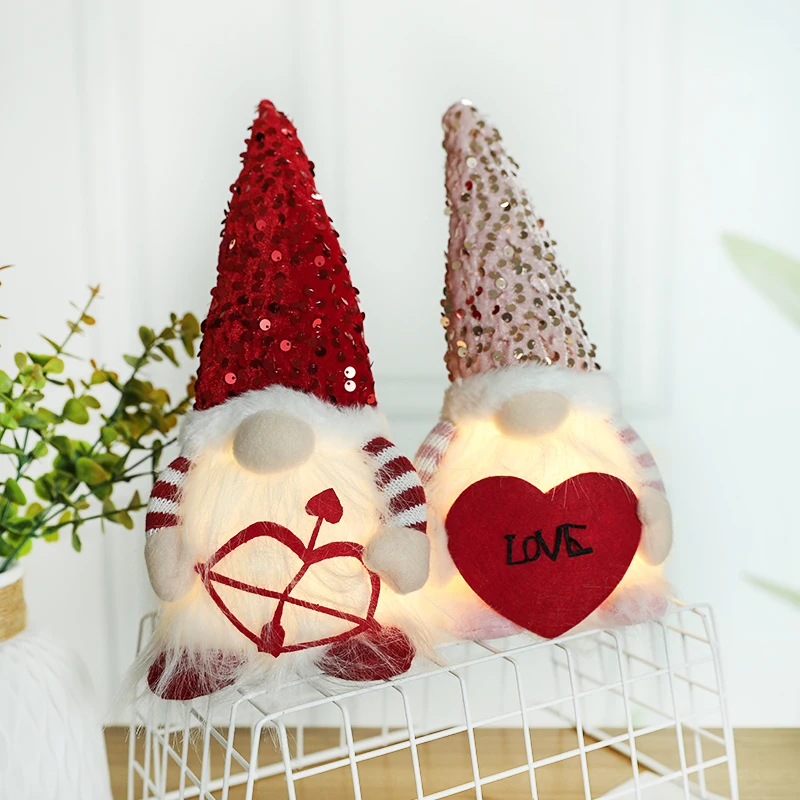 

Valentine's Day Faceless Gnome Plush Doll Couple Dwarf Night Light Doll Valentine's Favors Gift Wedding Anniversary Home Decor