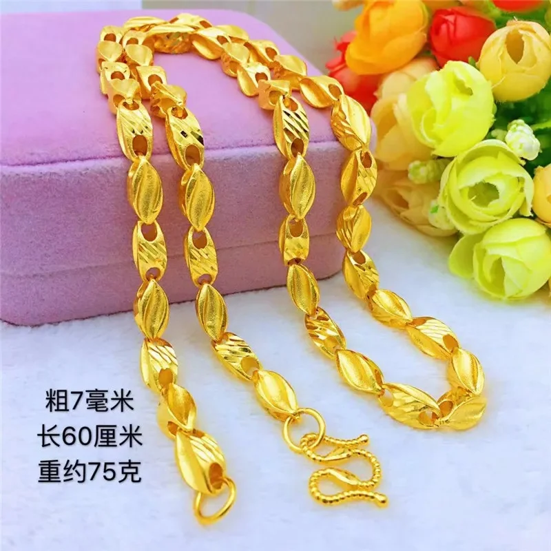Luxury 24K 9999 Pure Gold real gold Men's necklace melon seeds necklace wheat necklace
