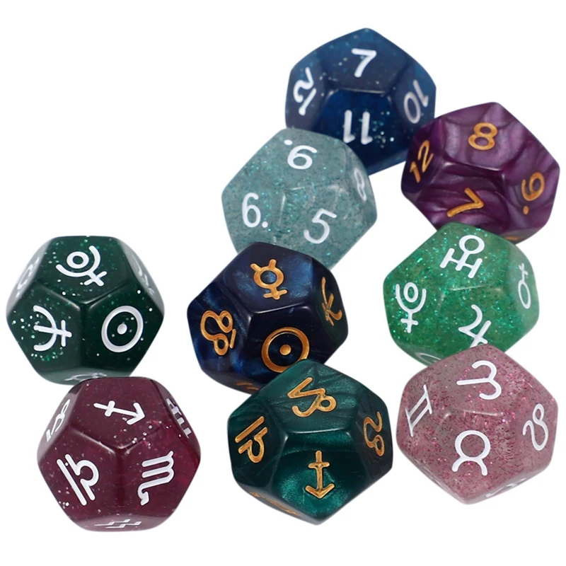 18Pcs Pearl 12-Sided Astrology Zodiac Signs Dice For Constellation Divination Toys Creative Multi Sided Dice Type A