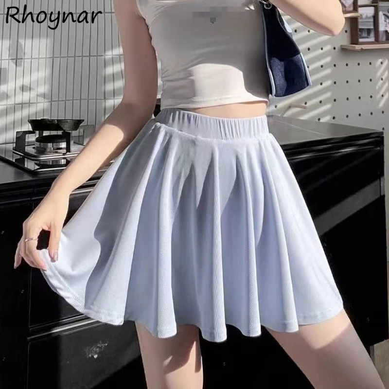 

A-line Mini Skirts Women Pure High Waist Sporty Summer Comfort Simply 5-Colors Kpop Fashion Harajuku Temper Chic Vintage Clothes