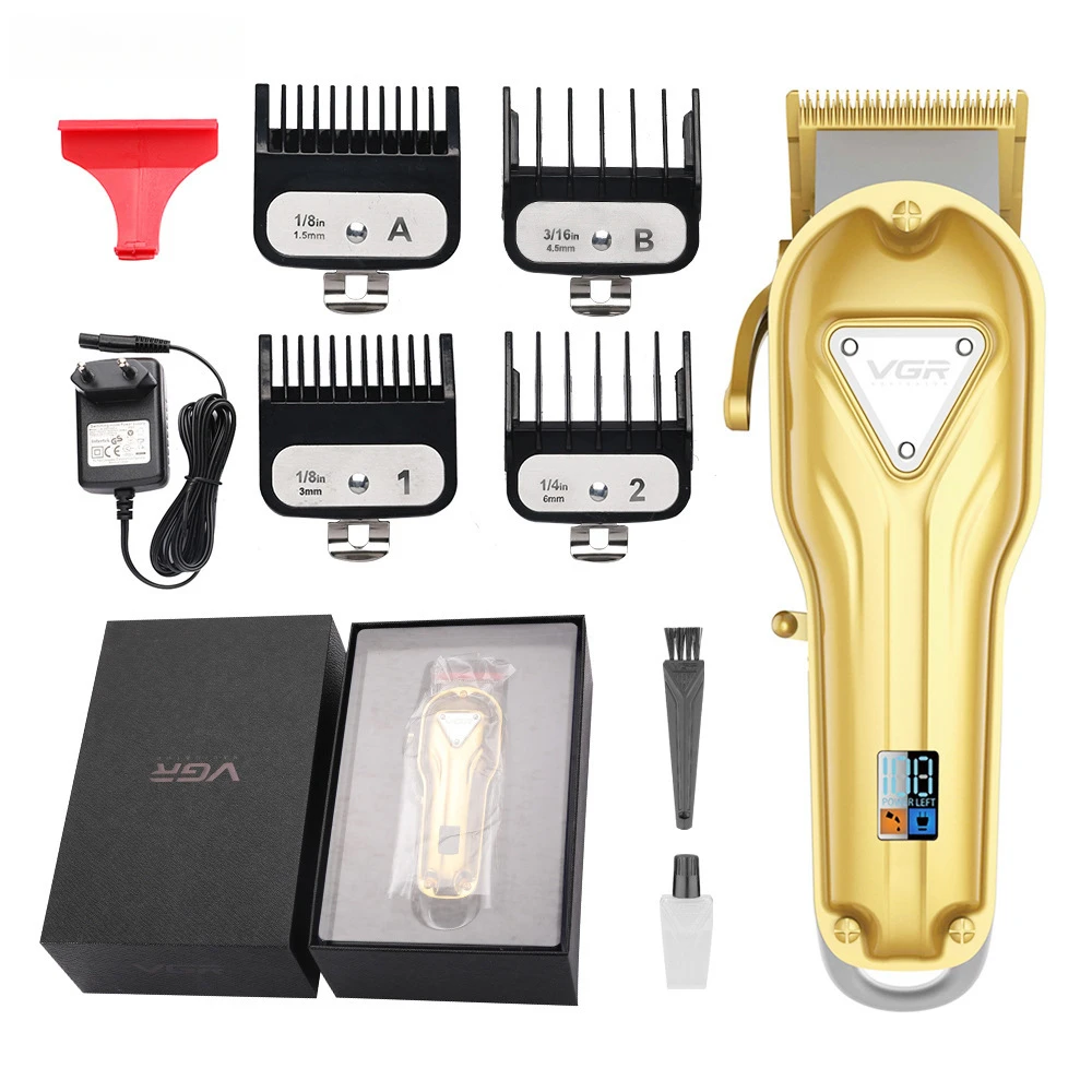 Metal Electric Hair Clipper VGR134 Rechargeable High Power LCD Trimmer For Men Grooming Styling Tool