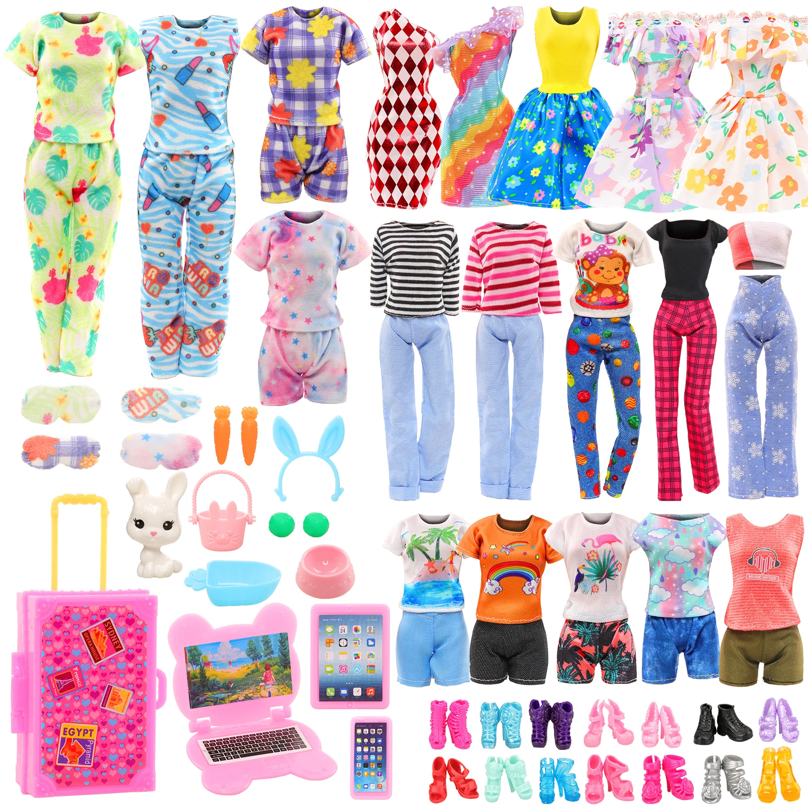 Barwa 35 Pcs New Fashion Girl Doll Clothes and Accessories=4 Dress, 3 Tops and Pants, 2 Pajamas+Eye Patches, Computer Sets