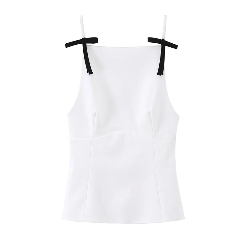 

Women's Top 2025 Autumn/Winter New White Camisole with Bow Decoration Slim-Fit Top Socialite Style Elegant and Graceful