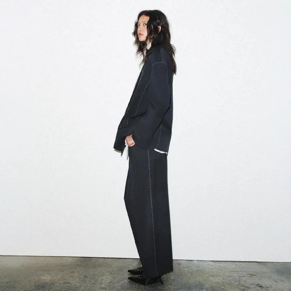 Fashionable Line Suit Jacket And Pants Set Women's Commute Style Long Sleeve Classic Collar  Color Autumn New Arrival