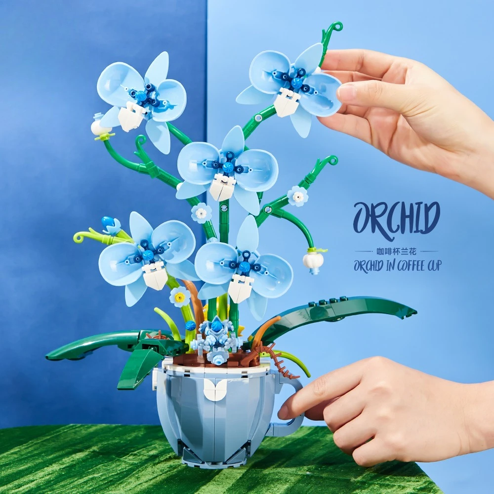 

Coffee Cup Orchid Building Blocks Educational Toy for Kids Creative Bricks DIY Assembly Fun STEM Learning Gift
