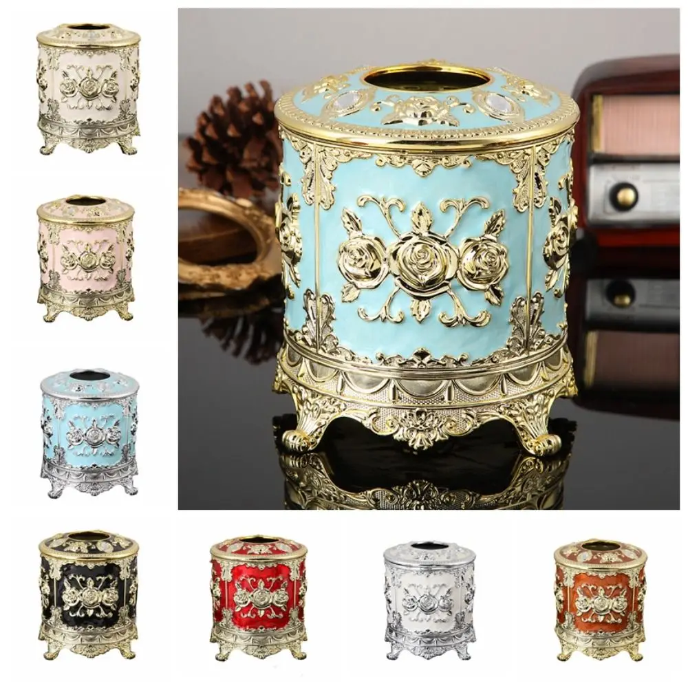 

Plastic European Style Tissue Box Exquisite Elegant Paper Holder Circular Shape Retro Decoration Box Desktop Organization