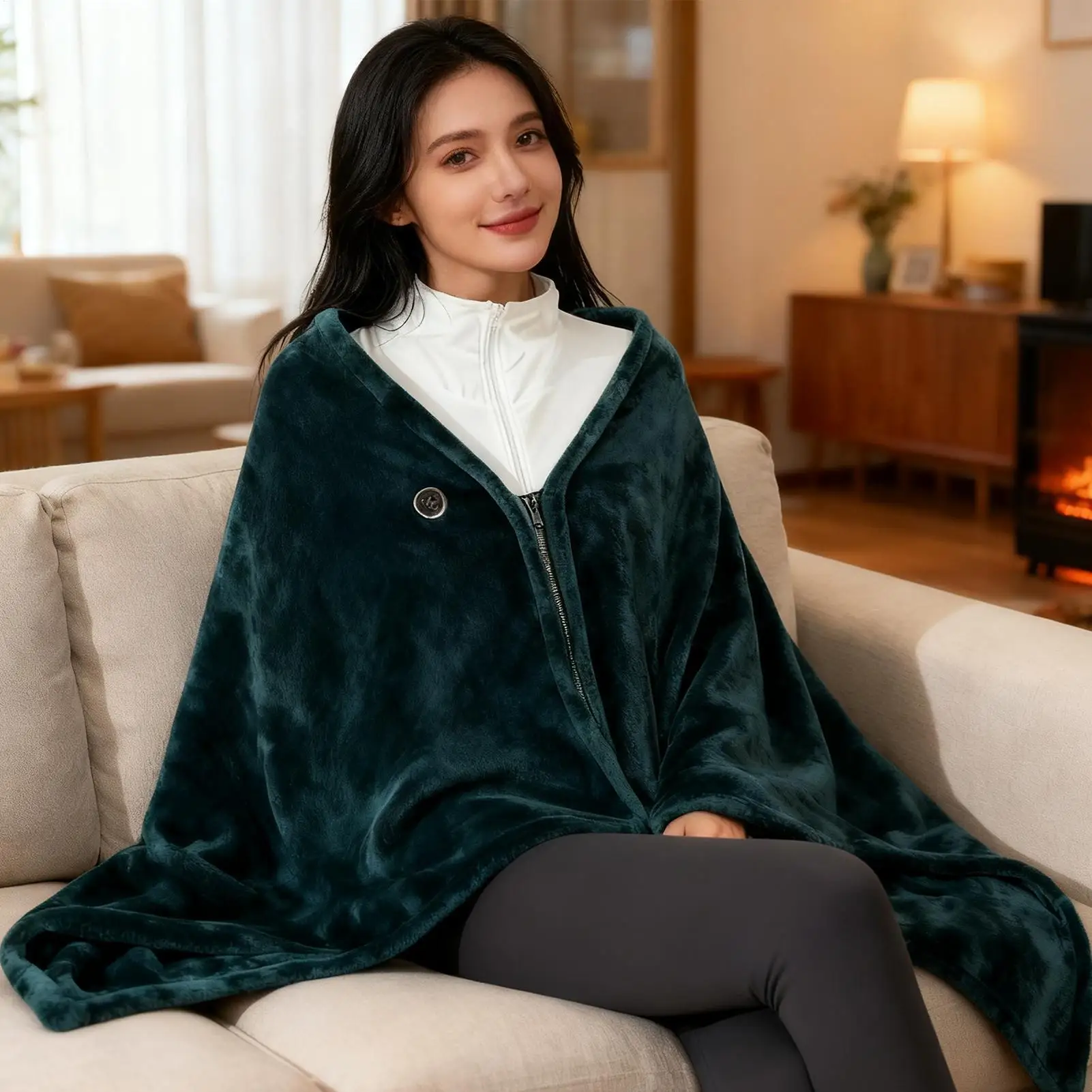 Portable Heated Shawl Wearable Electric USB Rechargeable Warmer Heating Blanket Cape For Room Offices School Travel Camp Picnic