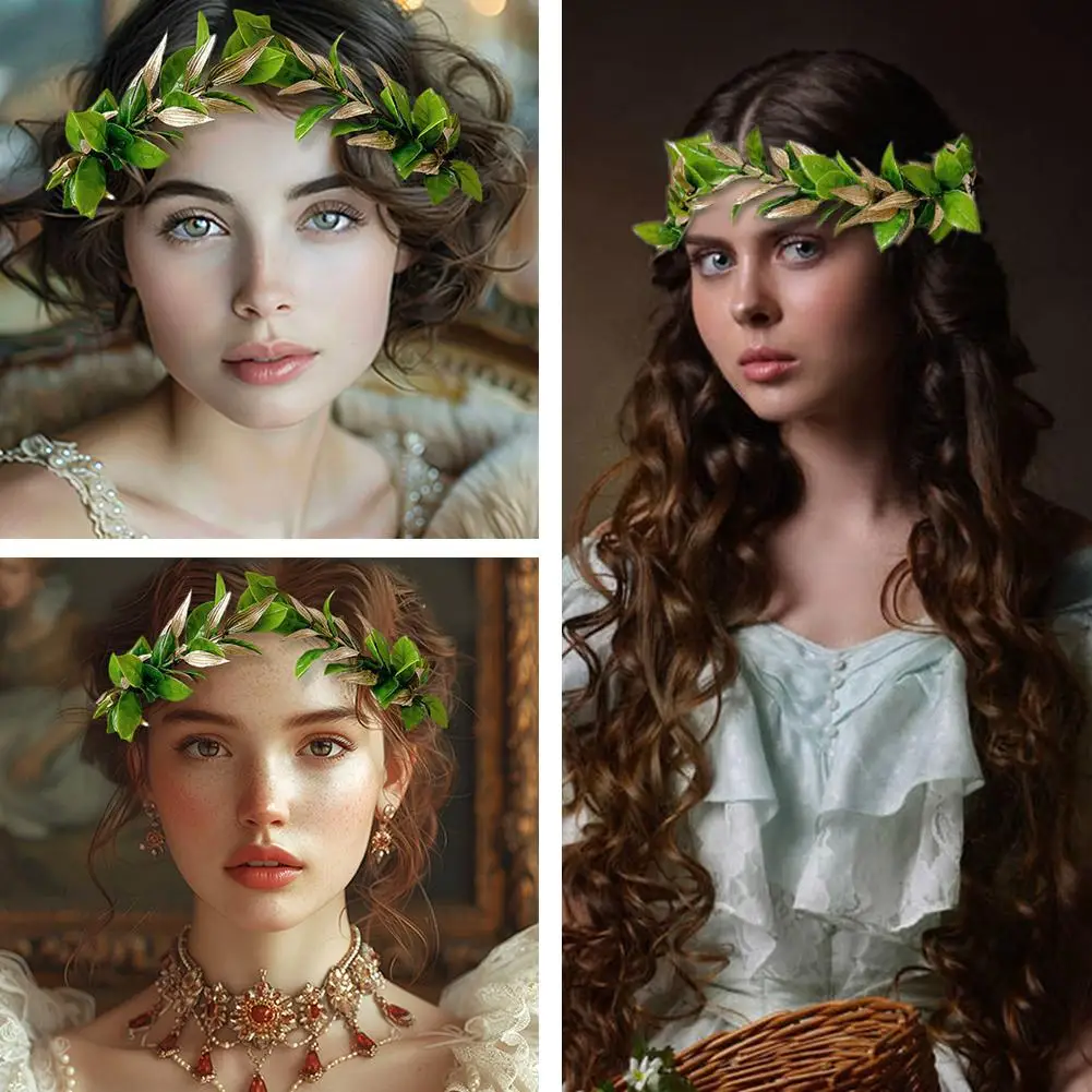 

Green Laurel Wreath Roman Leaf Tiara Unisex Headband Halloween Headband Men's Elf Flower Women's Crown And King W2Y5
