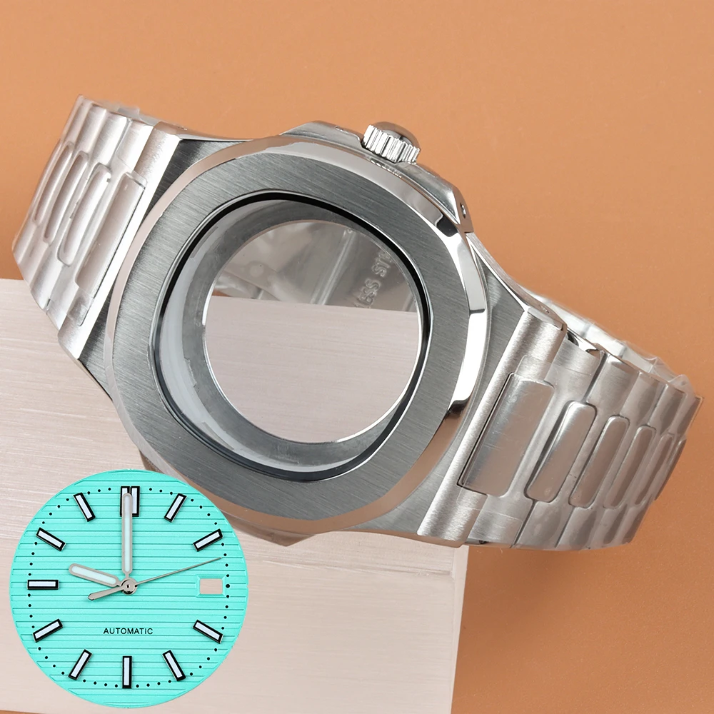 

40mm NH35 Watch Case Stainless Steel Bracelet 29.8mm Dial Hands Green Luminous For Modified Nautilus nh35 nh36 nh38 Movement