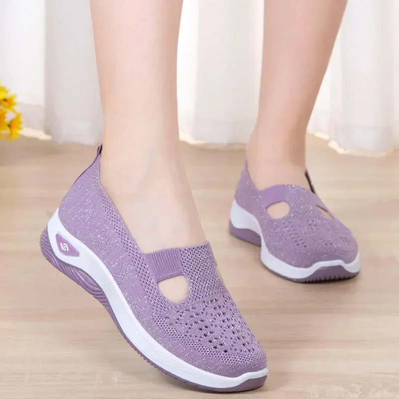 Women Flat Shoes 2024 Summer New Women Fashion Comfortable Soft Sole Breathable Hollow Casual Mesh Sports Shoes