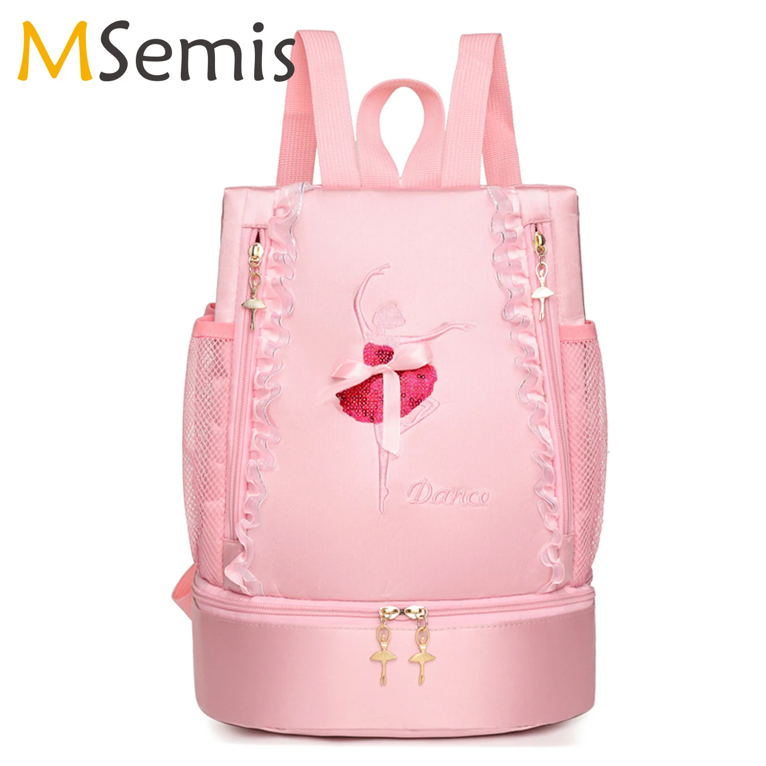 Kids Girls Ballet Dance Storage Backpack Latin Ballet Bag Dancing Girl Pattern Lace Edge Ballerina Dance Bag School Backpack