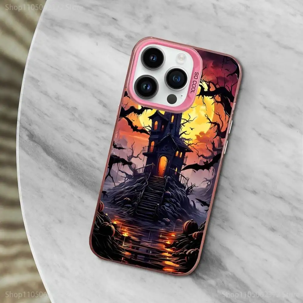 حافظة هاتف رعب آرت للهالوين لهاتف آيفون 12,11,14,16,13,15, ميني, برو, ماكس, SE,XS, غطاء سيليكون وردي غير لامع