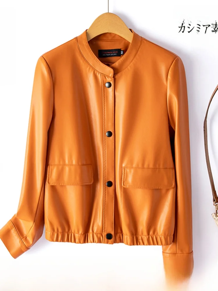 

Slimming Effect Leather Jaet Women's ort Sle 2025 Spring Autumn New eepskin Biker Jaet Korean Version Outerwear