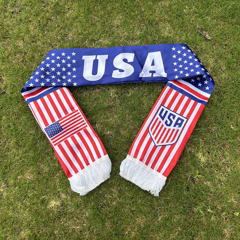 （TIKI FLAG）USA Scarf 14x135cm Double-sided Printed United States Flag Satin America Scarf Suitable for world cup Sports Events