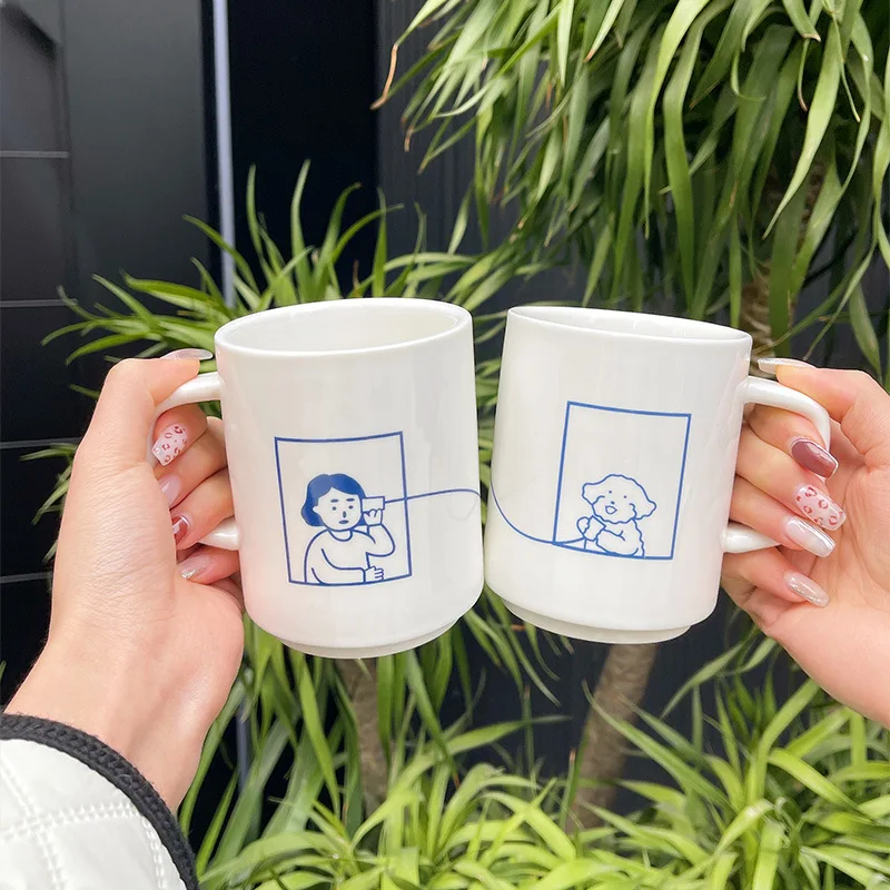 

Creative Cartoon Couple Coffee Mug INS Hand Painted Ceramic Mug Home Office Breakfast Drinkware Milk Cup Valentine's Day Gifts