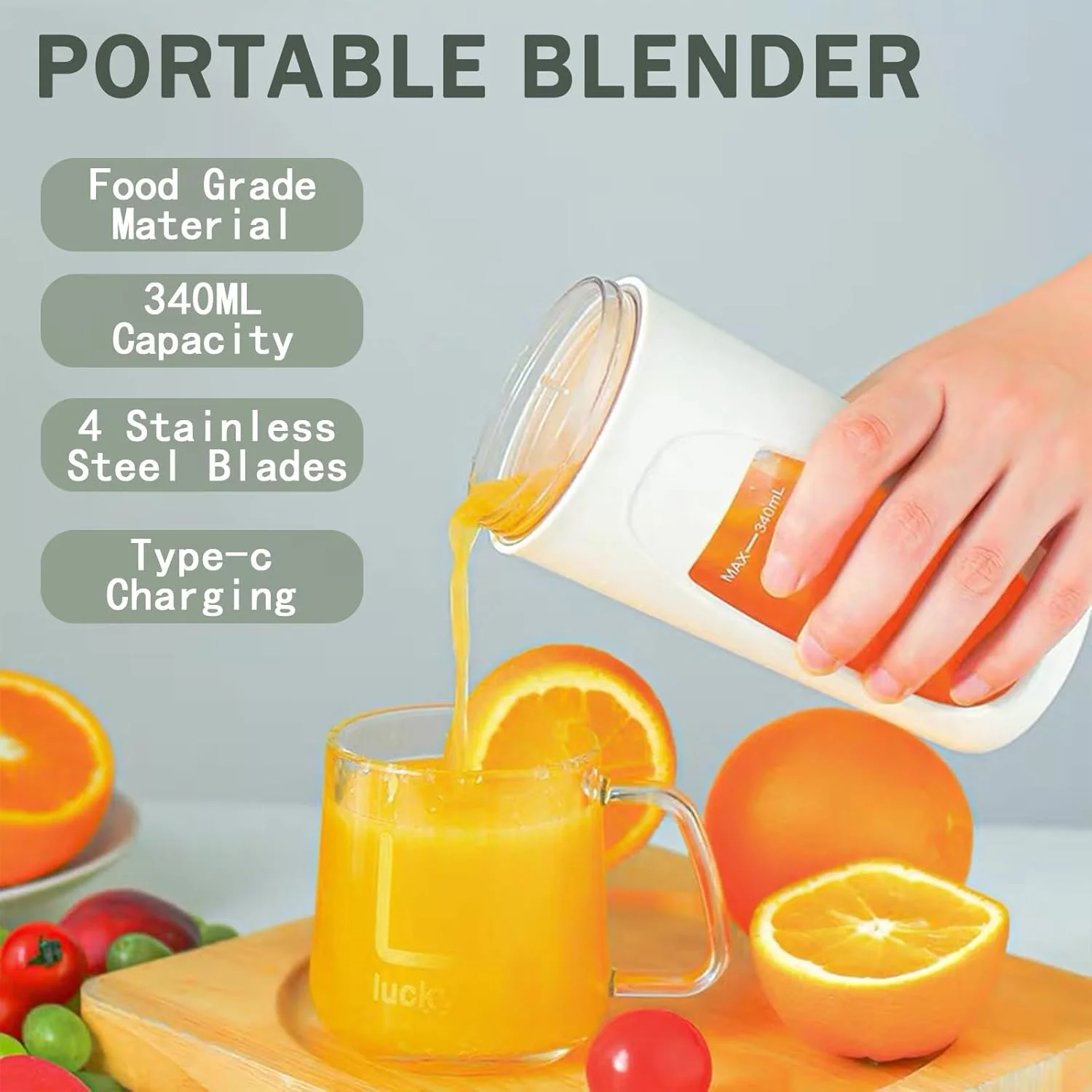 Portable Blenders with Straw and Cleaning Brush, 340ML Personal Size Blender for Shakes and Smoothies with 10   Blades, USB Rech