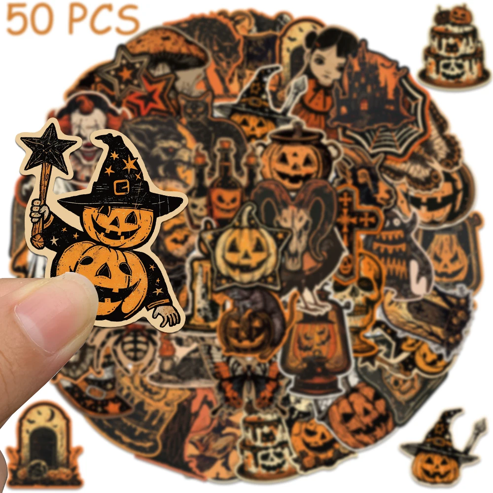 50 stücke Retro Halloween Kürbis Aufkleber Abziehbilder für Telefon Laptop Gepäck Skateboard Wand Cartoon Graffiti Aufkleber Kinder Geschenke