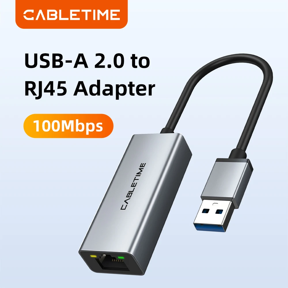 

USB-адаптер Ethernet CABLETIME 100 Мбит/с, сетевая карта USB 2.0 для RJ45 LAN для ноутбуков, ПК, Xiaomi Mi Box - USB-хаб Ethernet