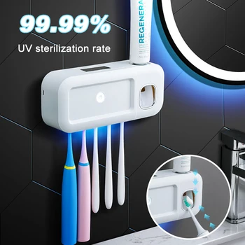 UV 칫솔 거치대 충전식 빠른 건조 벽 마운트 칫솔 살균기, 치약 압착기, 욕실 액세서리 