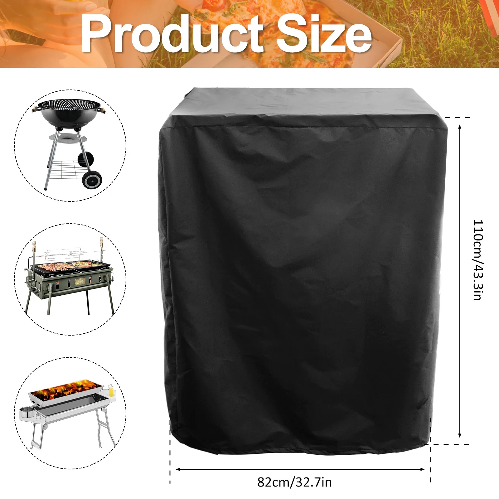 Grill Cover 210D Oxford Cloth Waterproof Barbecue Cover with Drawstring Dust Proof Wind Proof BBQ Cover Heavy Duty Portable