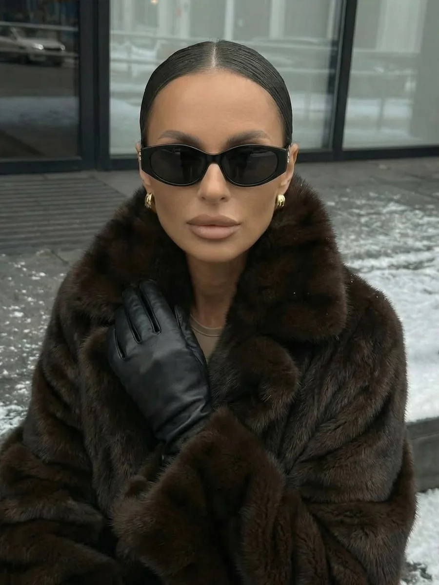 HDHOHR 2026 Winter Thick Warm Long Faux Mink Fur Coat Women With Luxury High Quality Elegant Chic Fluffy Brown Fur Jacket Girls