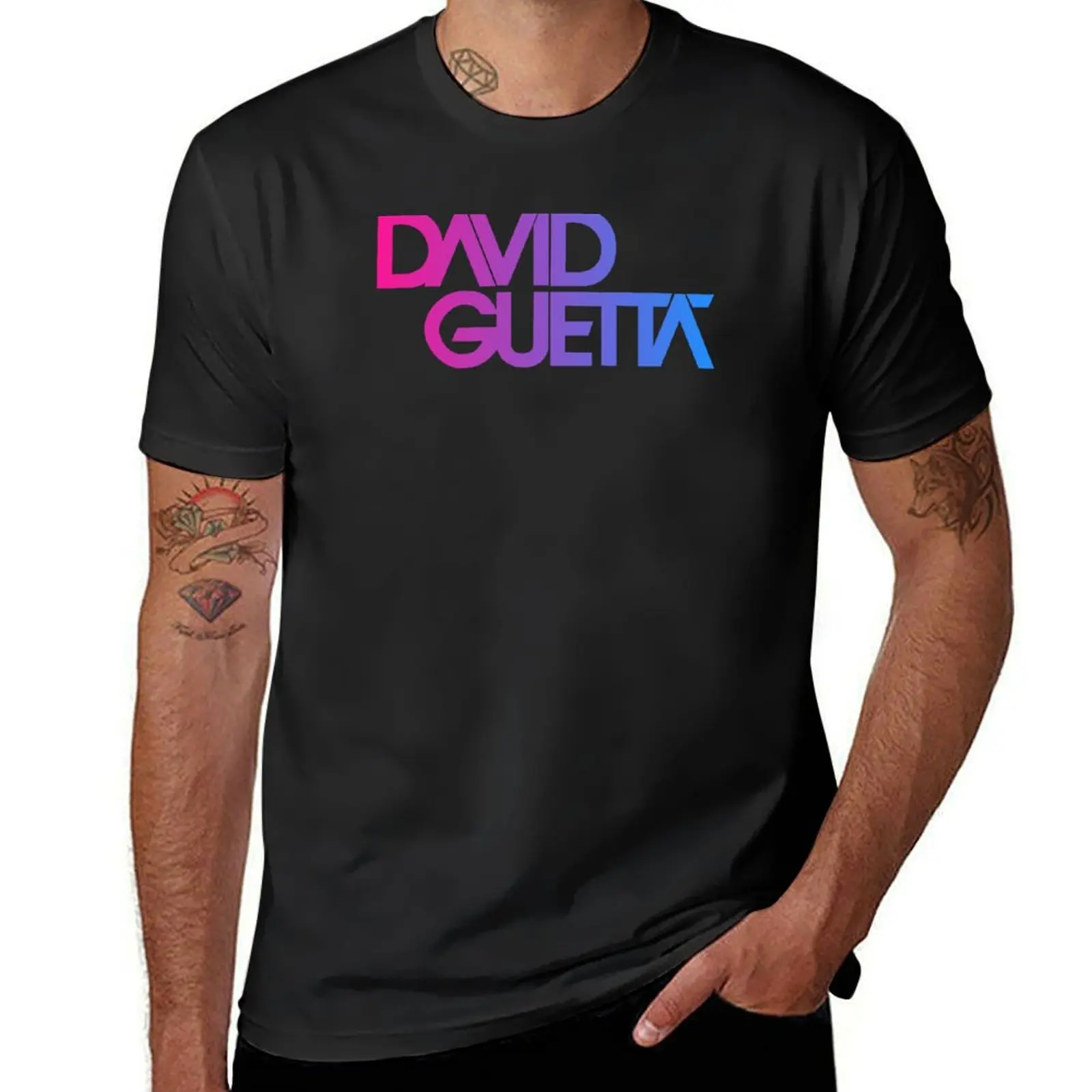 

David Guetta fade logo T-Shirt tops korean fashion T-shirts for men cotton