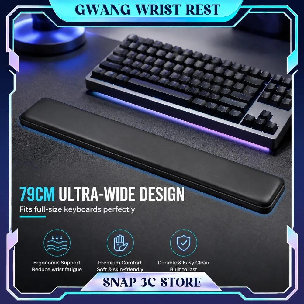 GWANG Premium Leather Keyboard Wrist Rest Memory Foam Ergonomic Hand Support Cushion Pain Relief Desk Organizer for Keyboards