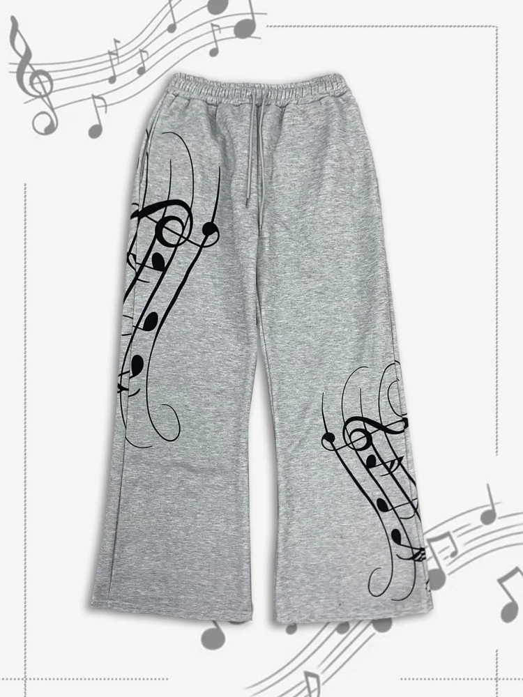 

Streetwear Fashion Wide Leg Loose Fit Printed Hoodie Style Pants Warm Winter Autumn Trendy Casual Bottoms With Pattern Design
