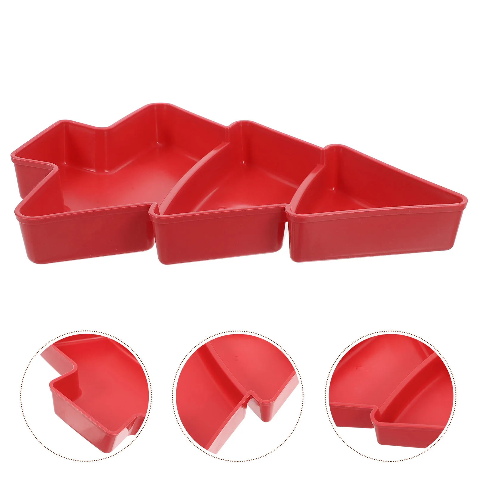 

3 Compartment Christmas Tree Shaped Fruit Tray Red Plastic Snack Organizer for Candy Dried Fruits Holiday Party Serving Platter