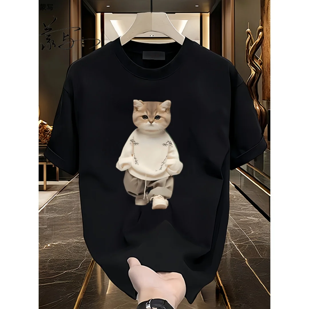 أنيمي القط الجرافيك تي شيرت الصيف موضة الترفيه الراقية تنوعا تنفس القطن الخالص الرجال والنساء Y2K تي شيرت