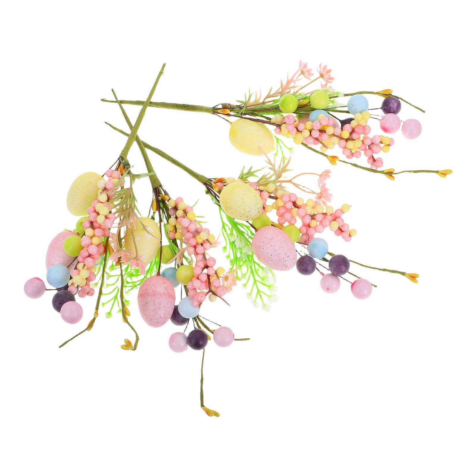 

4pcs Egg Cuttings Artificial Fruit Stems Blueberry Flower Bunny Ear Green Spring Decor Easter Branches Home Ornament Artificial