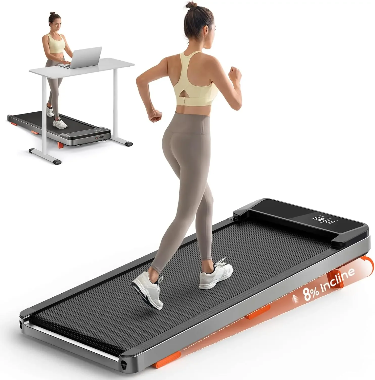

Walking Pad,Treadmill with Incline for Home Office, 2.5HP Portable Under Desk Treadmill with 265 Lbs Capacity,Remote Control, Le