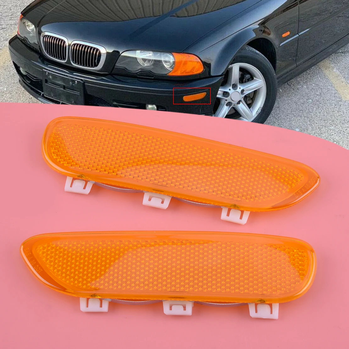 2Pcs Amber Lens Front Bumper Side Marker Reflector 63148383011 53148383012 BM2556101 Fit for BMW E46 3 Series M3 2D Coupe