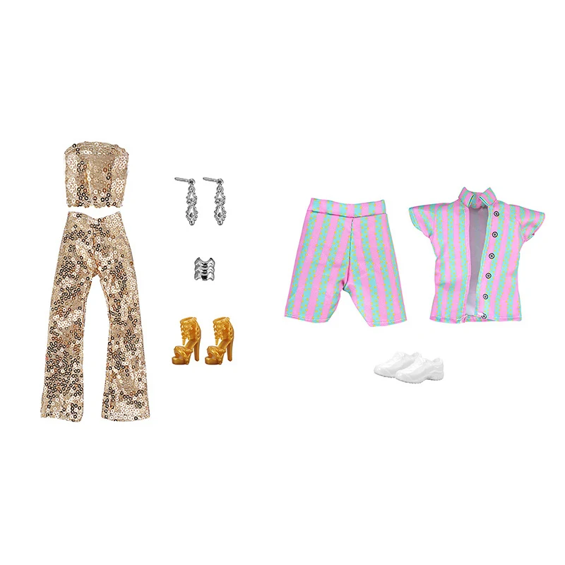 30cm 11 pollici vestiti per bambole vestito a scacchi con paillettes Top pantaloni a righe accessori per abbigliamento giocattoli per ragazze regalo