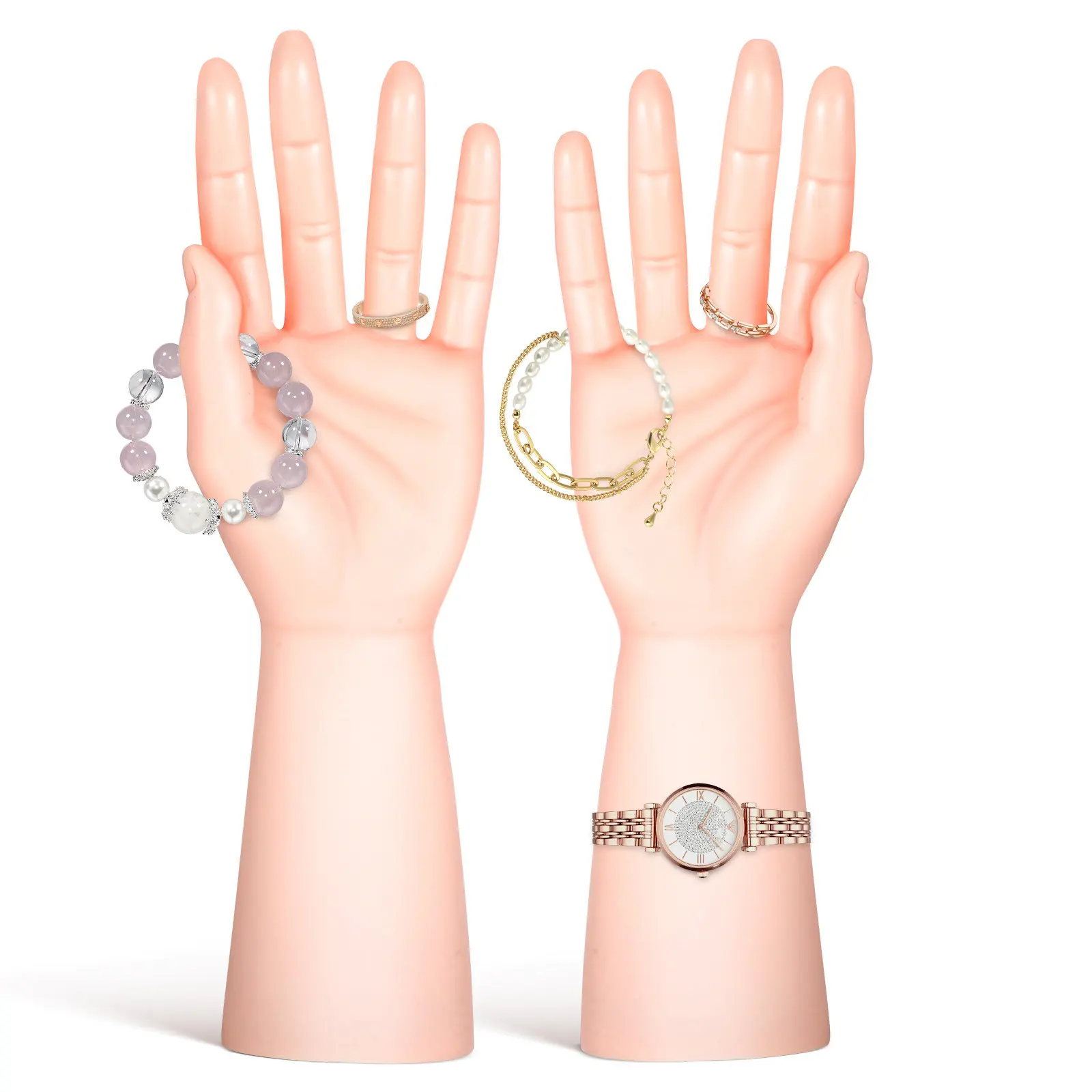 

2Pcs High Fidelity Mannequin Hands Jewelry Holder Realistic Detail Display Prop for Rings Watches Bracelets Gloves Store