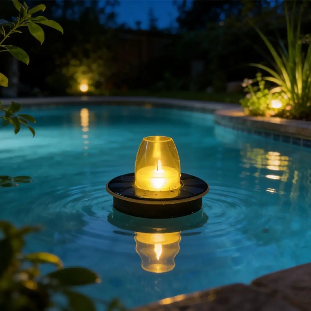 Waterproof Floating Candle Light Luminous Simulated Flame Buoyant Luminous Water Decor Buoyant Amber Cover