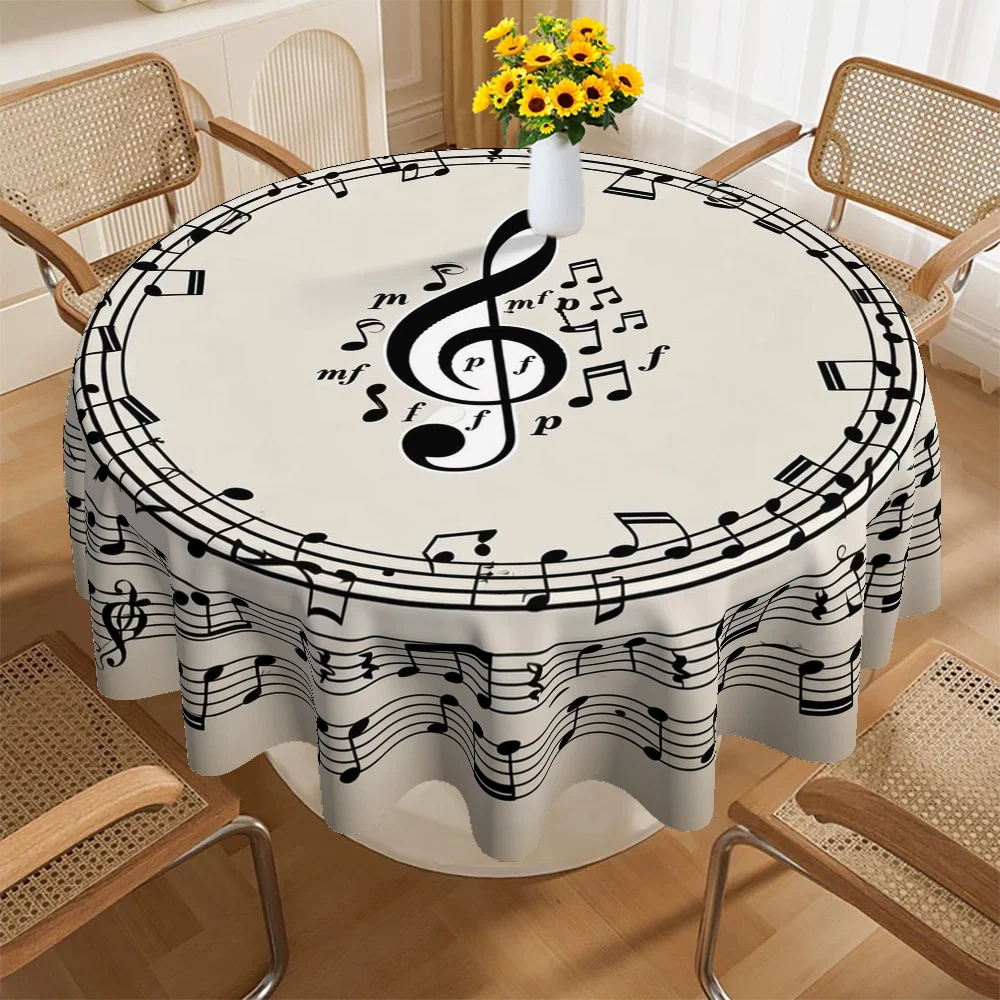 Circular note tablecloth | Black and beige design, polyester material, very suitable for birthdays, partiesxzj