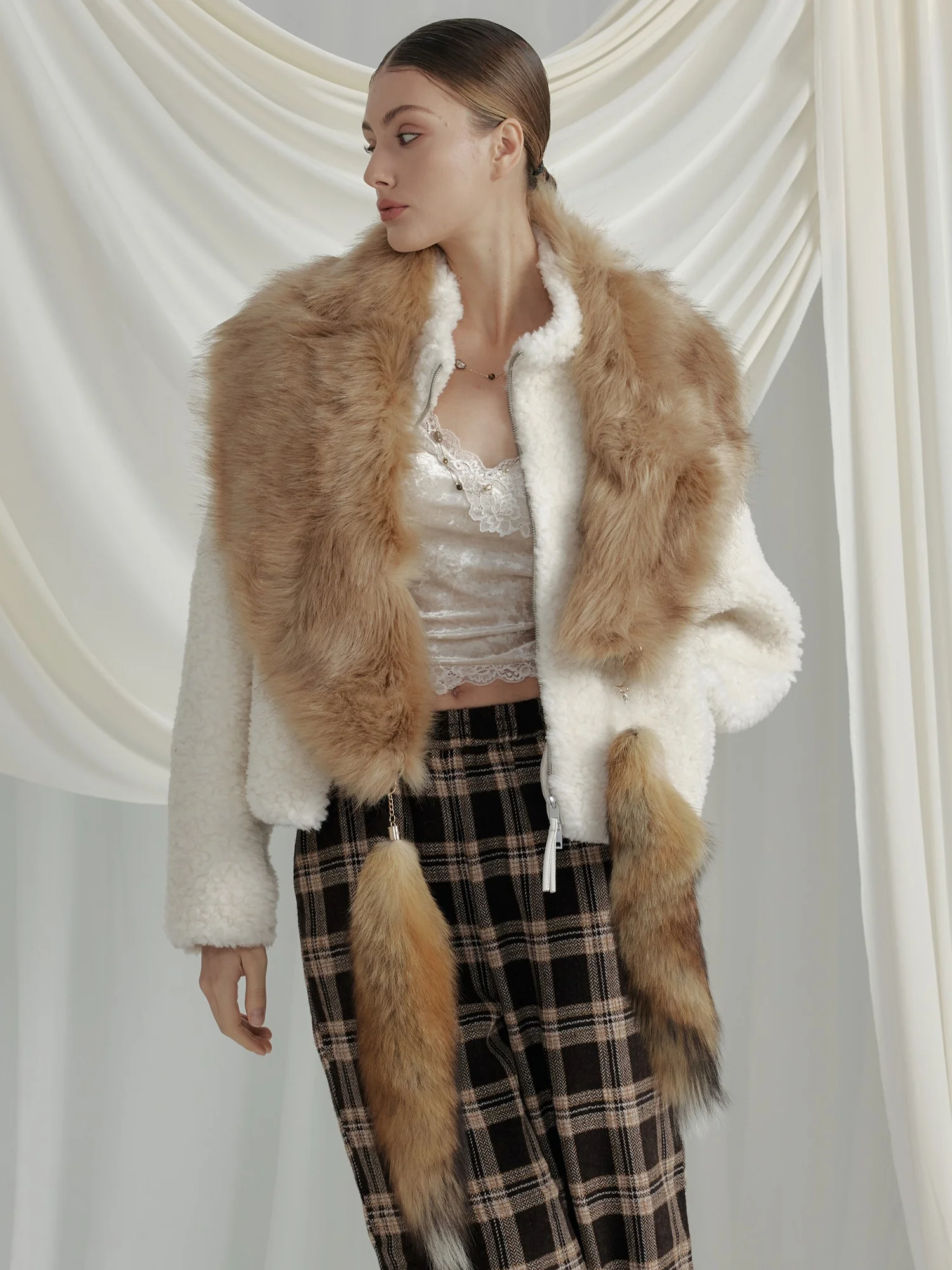 

Шарф из искусственного меха Lean Project Brown, съемный, экологичный, с многосекционным дизайном, теплый, повседневный, элегантный, хорошо сидит на шее