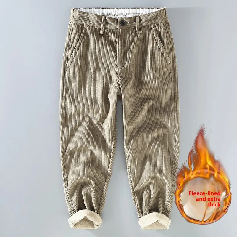 

Men's Corduroy Pants Straight Leg Thickened Casual Autumn Winter Style Warm Loose Fit Trousers Youth Workwear Polyester Fiber